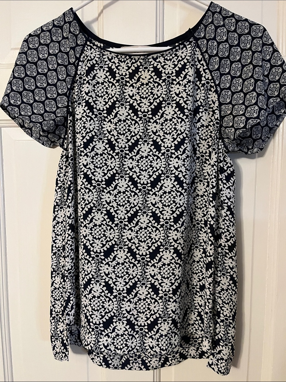 LOFT Black and White Short Sleeve Printed Top